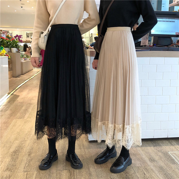 Fusta casual de dama plisata in doua culori cu dantela