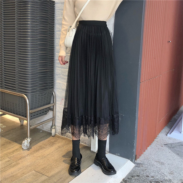 Fusta casual de dama plisata in doua culori cu dantela