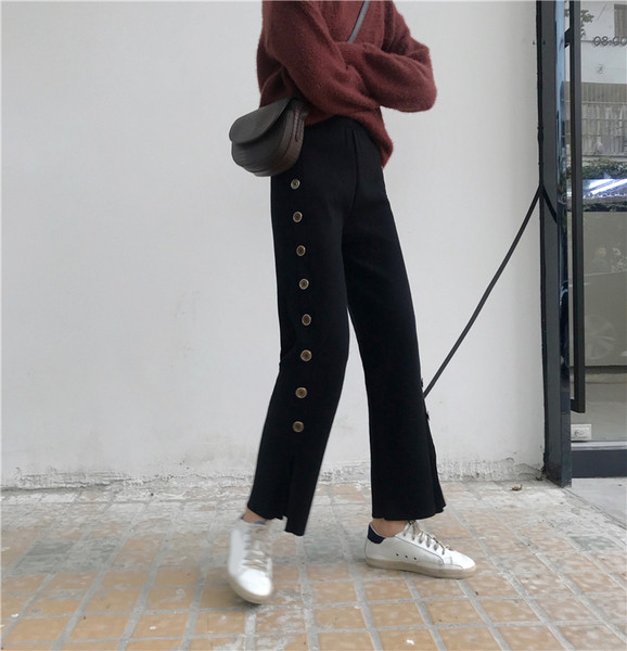 Pantaloni de dama model drept in doua culori cu nasturi