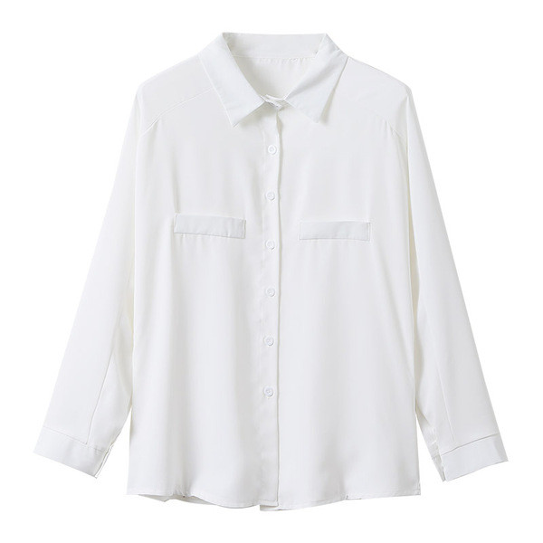 Cămașă modernă de damă cu nasturi și guler clasic - alb și albastru