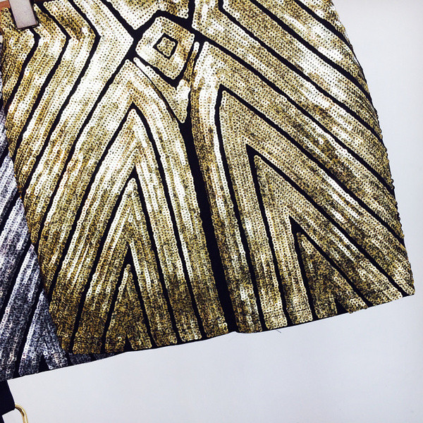 Fusta de dama eleganta cu talie inalta si paiete in doua culori