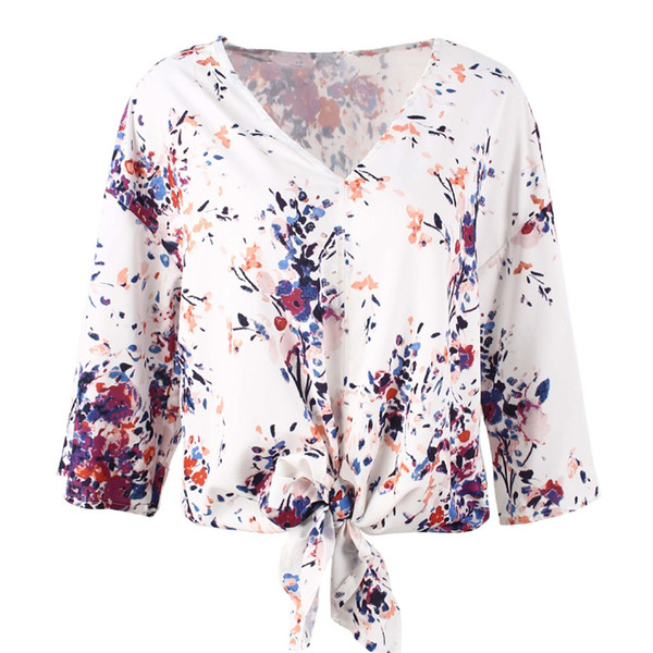 Bluză de damă modernă cu mâneci 3/4 și decolteu spitz în trei culori