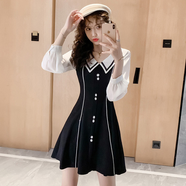 Rochie modernă de damă cu decolteu spitz și mâneci lungi