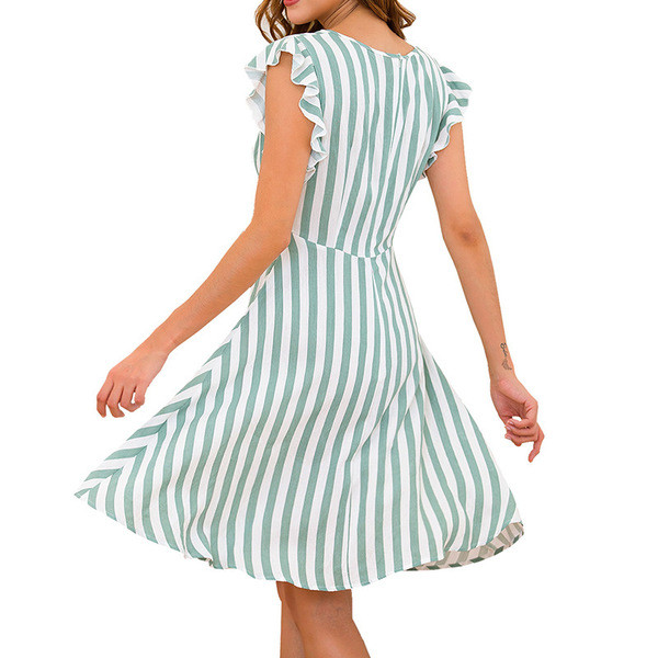 Модерна дамска раирана рокля с дълбоко деколте в няколко цвята 