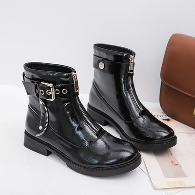 Cizme casual dama cu fermoar de culoare neagra din piele ecologica