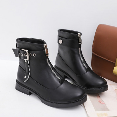 Cizme casual dama cu fermoar de culoare neagra din piele ecologica