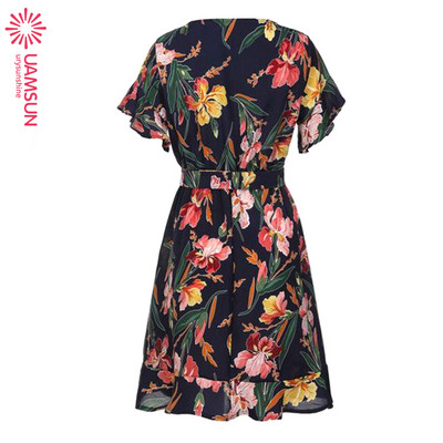 Casual  γυναικείο φόρεμα  με βαθύ λαιμόκοψη και floral μοτίβο σε διάφορα χρώματα