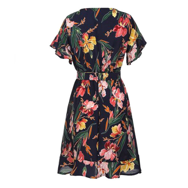 Ежедневна дамска рокля с дълбоко деколте и флорален десен в няколко цвята 