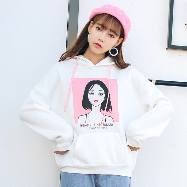 Ежедневен дамски суичър в бял цвят с апликация и връзки