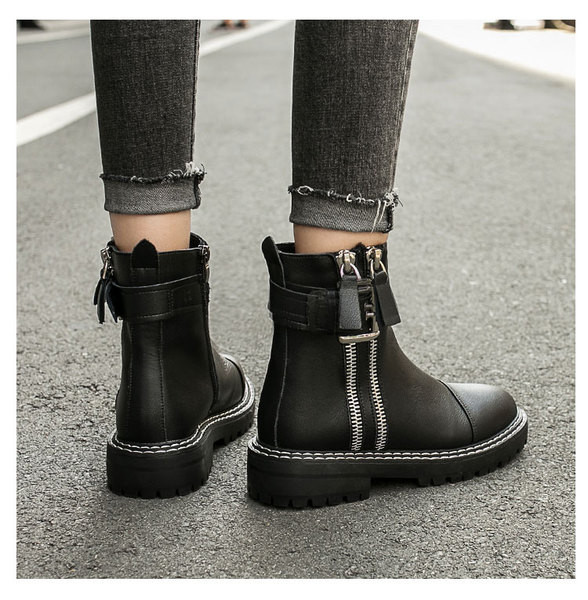 Cizme de dama cu fermoar si talpa plata de culoare neagra