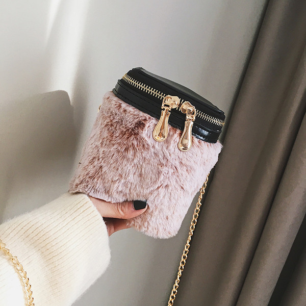 Geantă de pluș de damă cu mâner lung și fermoar