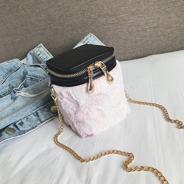 Geantă de pluș de damă cu mâner lung și fermoar