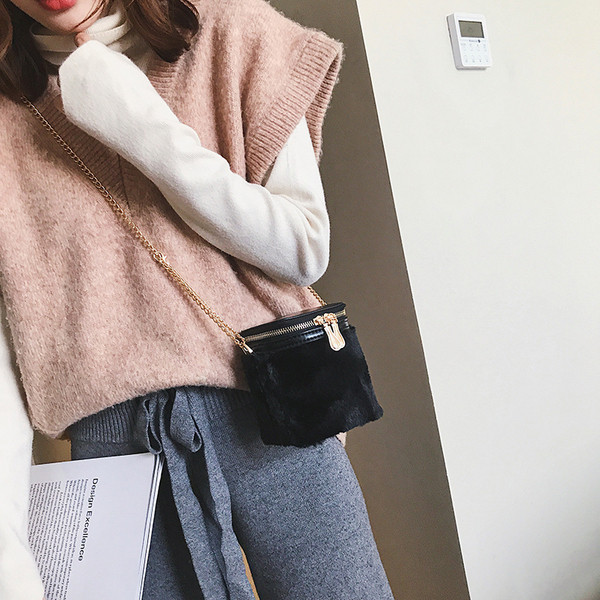 Geantă de pluș de damă cu mâner lung și fermoar