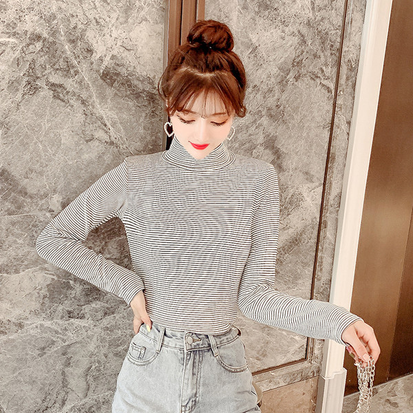 Bluză de damă modernă cu guler polo înalt în două culori