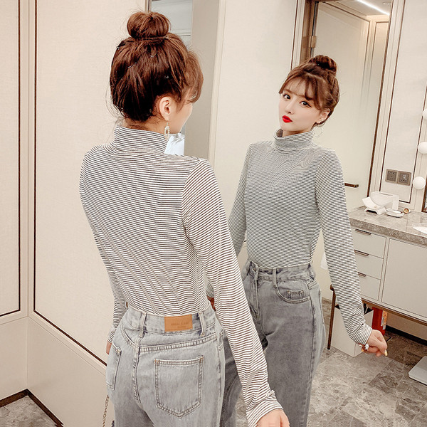 Bluză de damă modernă cu guler polo înalt în două culori