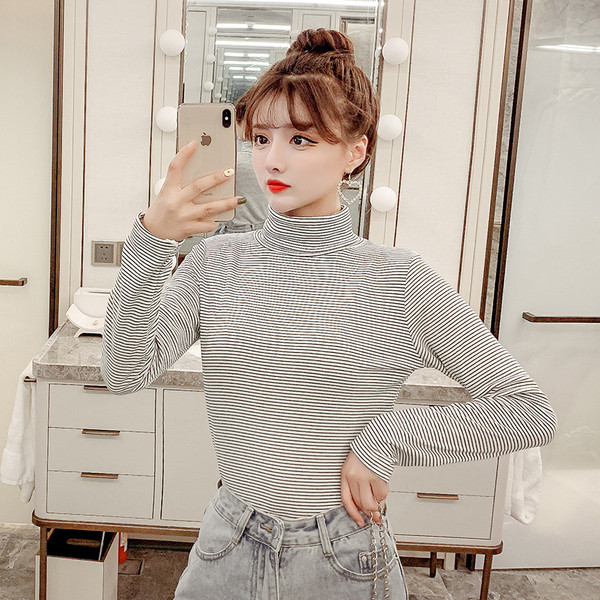 Bluză de damă modernă cu guler polo înalt în două culori