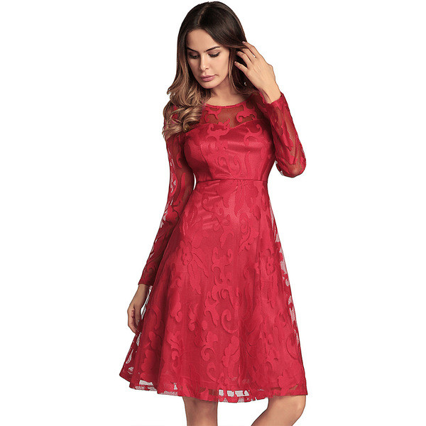 Rochie scurta de dama eleganta cu maneci lungi si dantela in mai multe culori