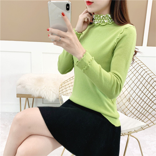 Pulover de dama model nou cu guler polo si perle in mai multe culori