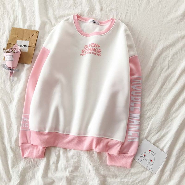 Bluză casual de damă în două culori cu mâneci lungi și inscripții