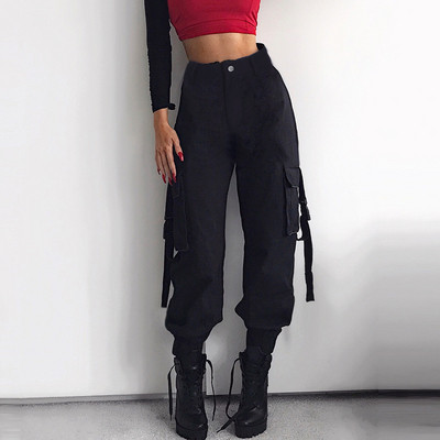 НОВ модел дамски дълъг панталон с висока талия и страничен джоб в черен цвят 