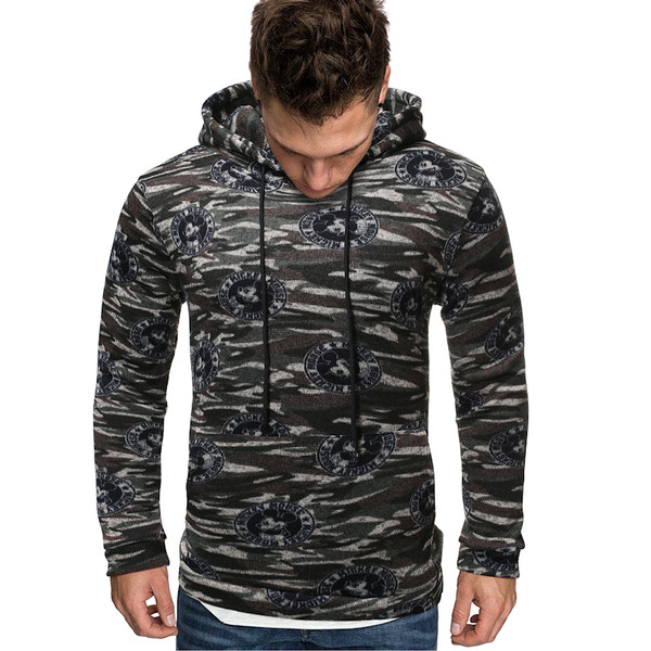 Hanorac de zi cu zi pentru bărbați cu glugă și model de camuflaj în verde