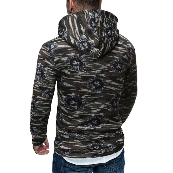 Hanorac de zi cu zi pentru bărbați cu glugă și model de camuflaj în verde