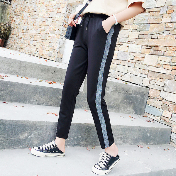 Ежедневен дамски панталон с връзки и кант в два цвята 