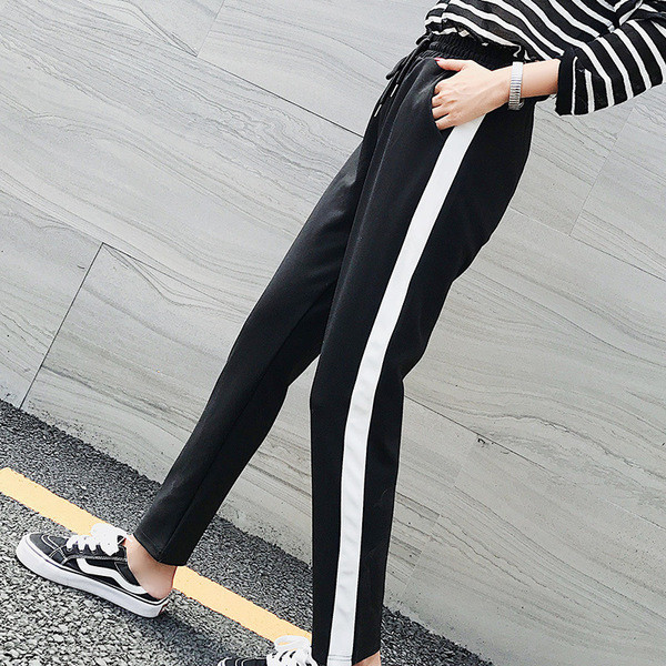 Ежедневен дамски панталон с връзки и кант в два цвята 