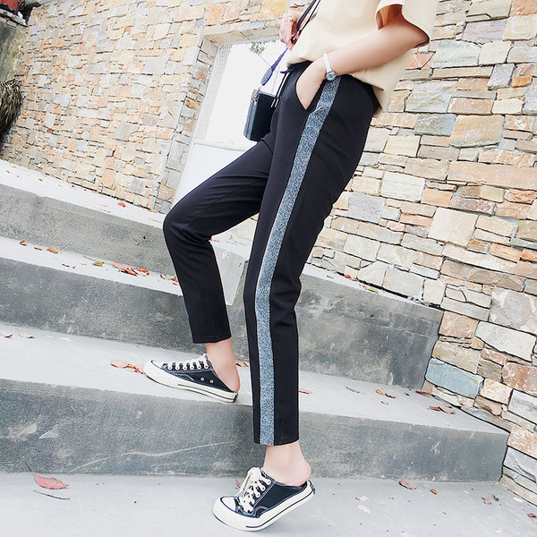 Ежедневен дамски панталон с връзки и кант в два цвята 