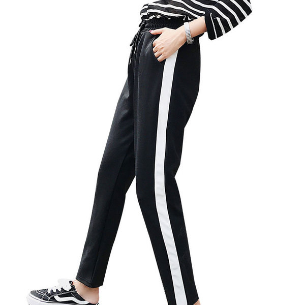 Ежедневен дамски панталон с връзки и кант в два цвята 