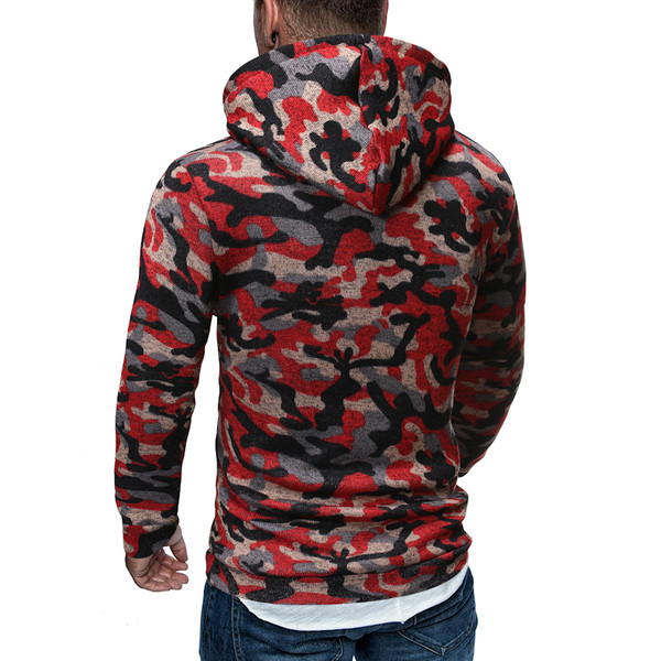 Hanorac pentru bărbați cu model de camuflaj și glugă în roșu