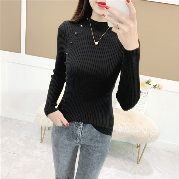 Pulover de dama modern cu nasturi si maneci lungi in mai multe culori