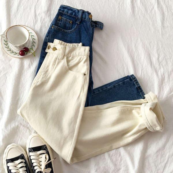 Blugi casual de dama in doua culori cu buzunare si talie inalta