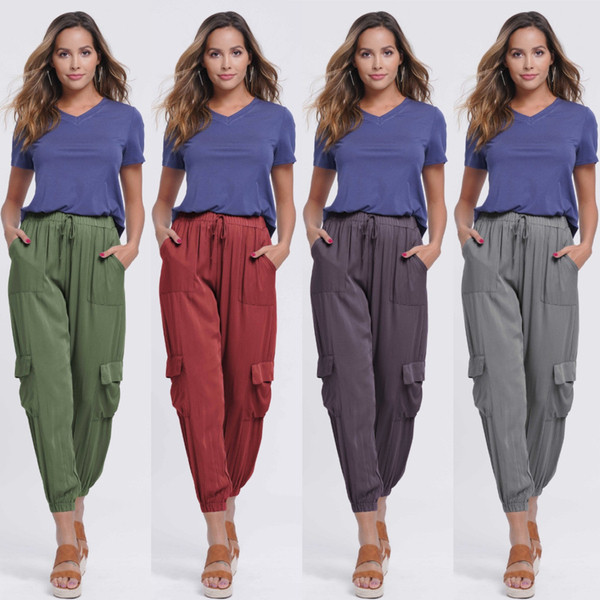 Pantaloni lungi casual de dama cu talie inalta si cravate in mai multe culori