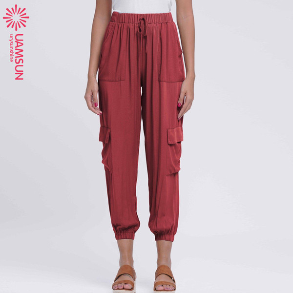 Pantaloni lungi casual de dama cu talie inalta si cravate in mai multe culori