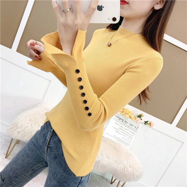 Pulover de dama model nou cu nasturi pe maneci in mai multe culori