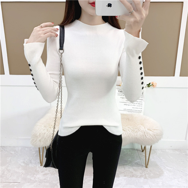 Pulover de dama model nou cu nasturi pe maneci in mai multe culori