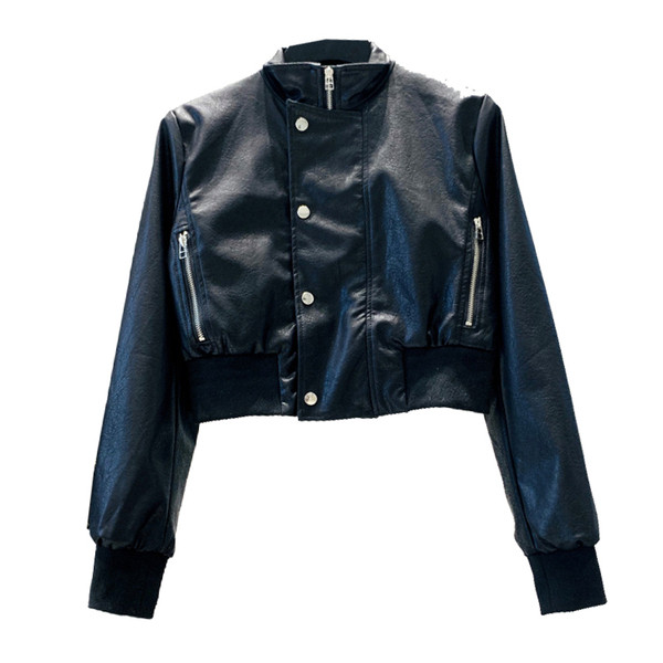 Geaca de dama piele cu fermoar si nasturi - model scurt de culoare neagra