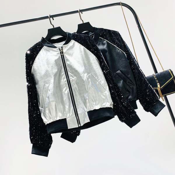 Geaca de dama moderna cu efect stralucitor in doua culori