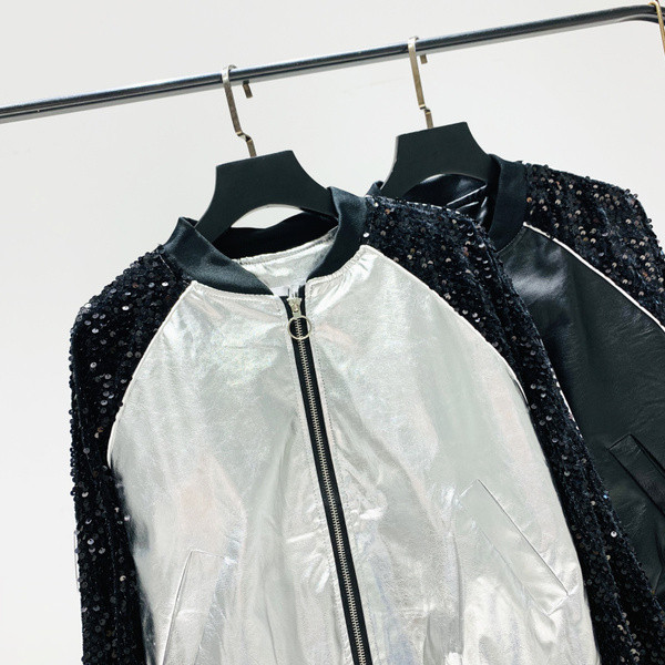 Geaca de dama moderna cu efect stralucitor in doua culori