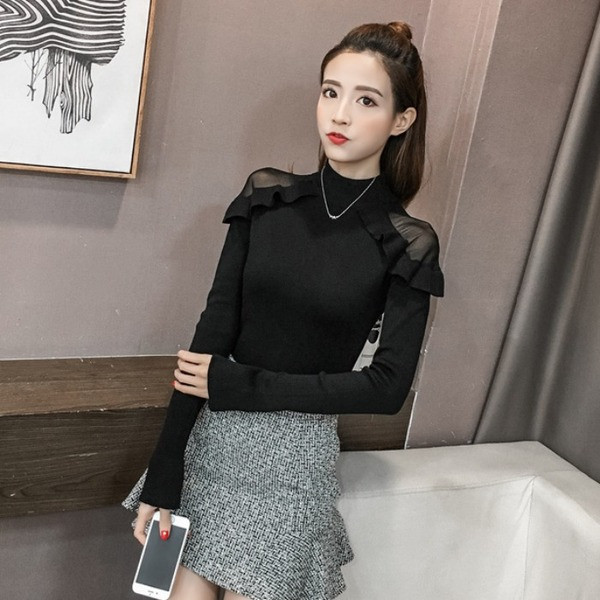 Pulover de dama model nou cu guler polo inalt si tul - mai multe culori