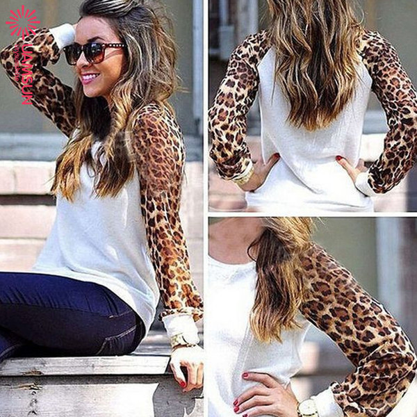 Bluză casual de damă cu decolteu O și model animal în mai multe culori
