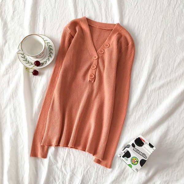 Bluza de dama in mai multe culori cu decolteu in V si nasturi