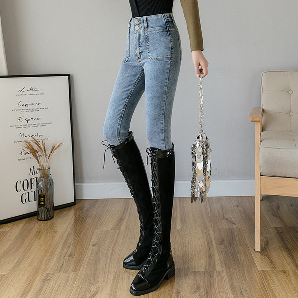 Model nou de blugi de dama moderni cu talie inalta in albastru si gri