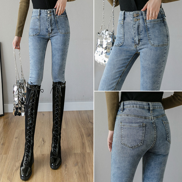 Model nou de blugi de dama moderni cu talie inalta in albastru si gri