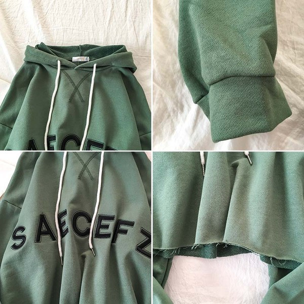 Bluză casual de damă în patru culori cu inscripție și glugă