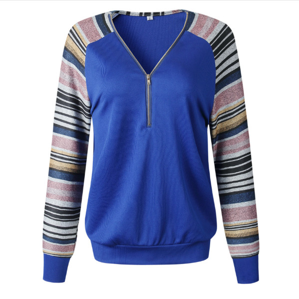 Bluză casual de damă cu fermoar în albastru și roz