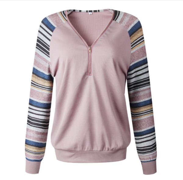 Bluză casual de damă cu fermoar în albastru și roz