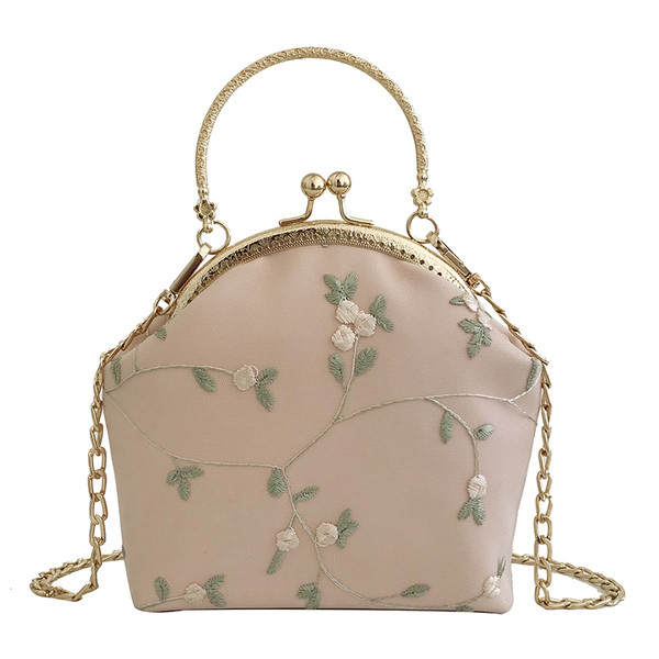 Geantă de mână elegantă cu broderie și mânere metalice în trei culori
