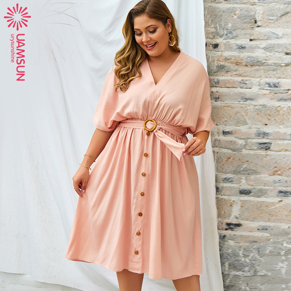 Rochie scurta dama marime mare cu maneci 3/4 si nasturi in mai multe culori